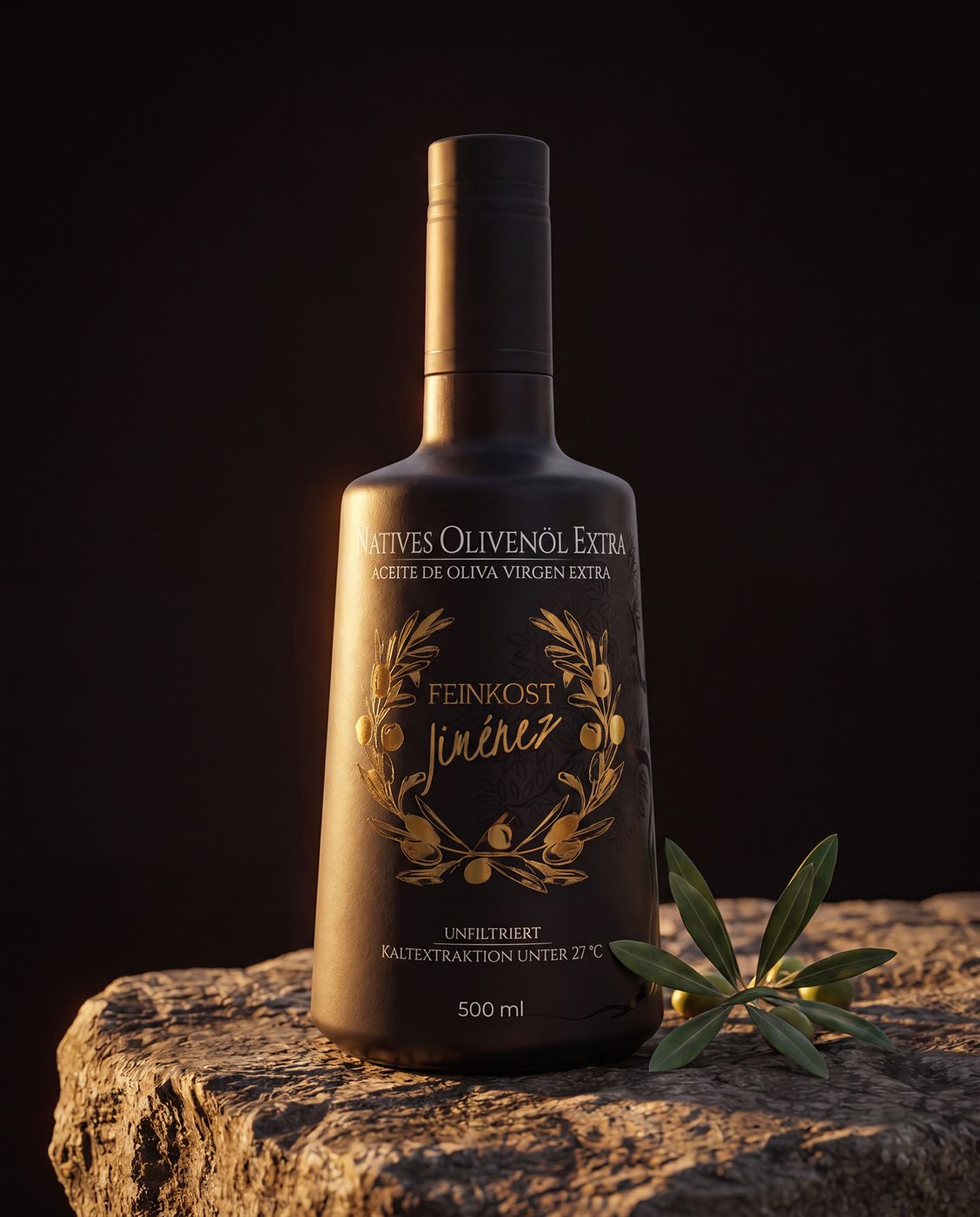 Schwarz-matte Olivenöl-Flasche